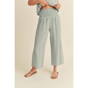Women's Light Blue Smocked Waist Pants